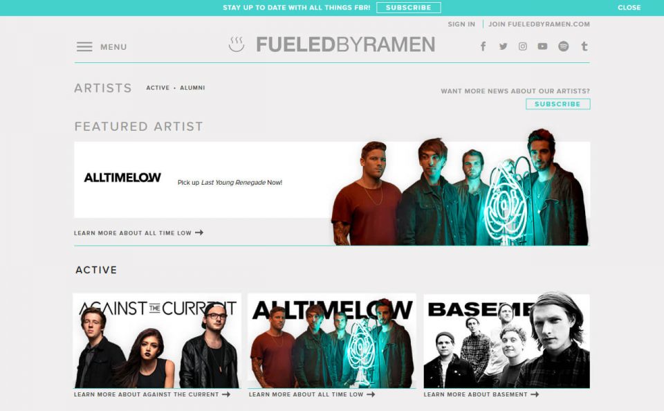 Fueled By Ramen Official WebsiteのWEBデザイン