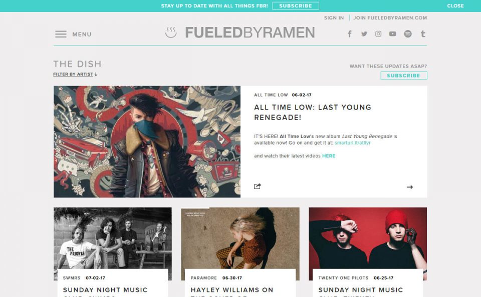 Fueled By Ramen Official WebsiteのWEBデザイン