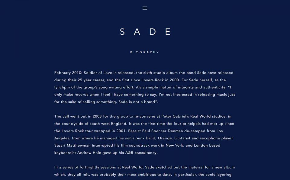 Sade SadeのWEBデザイン