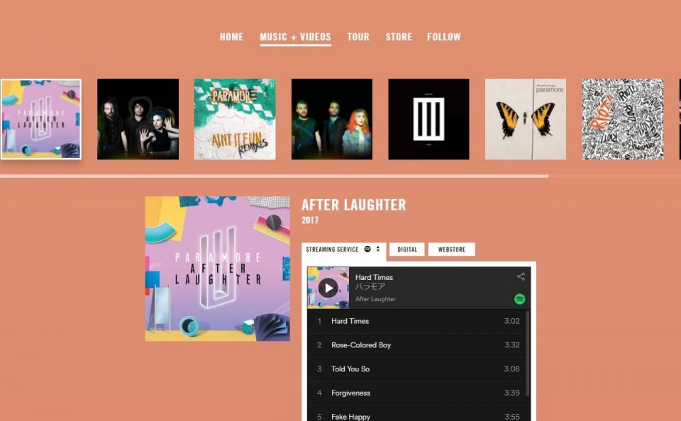Paramore – New album After Laughter available now. – music, videos, and tourのWEBデザイン
