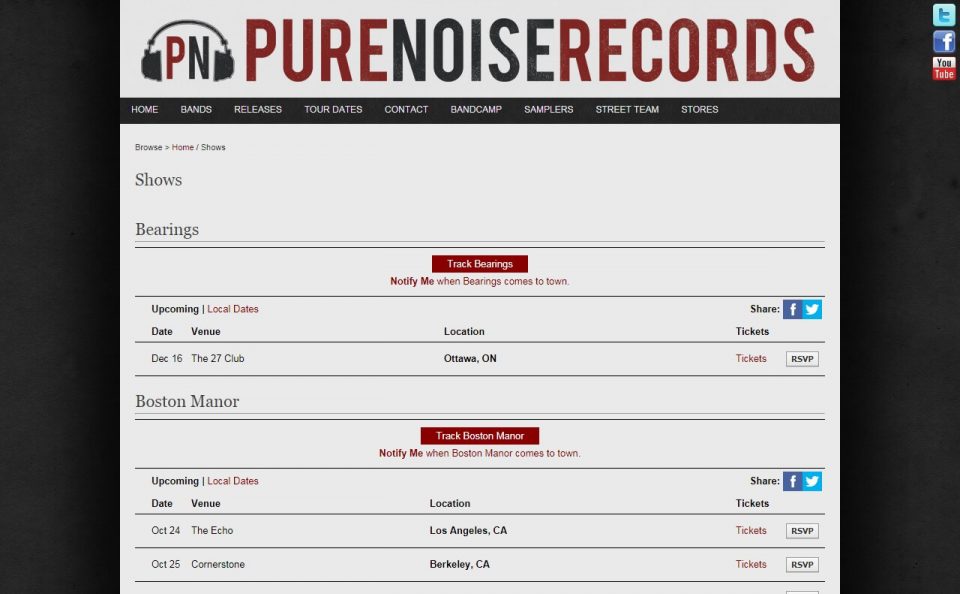 Pure Noise RecordsのWEBデザイン