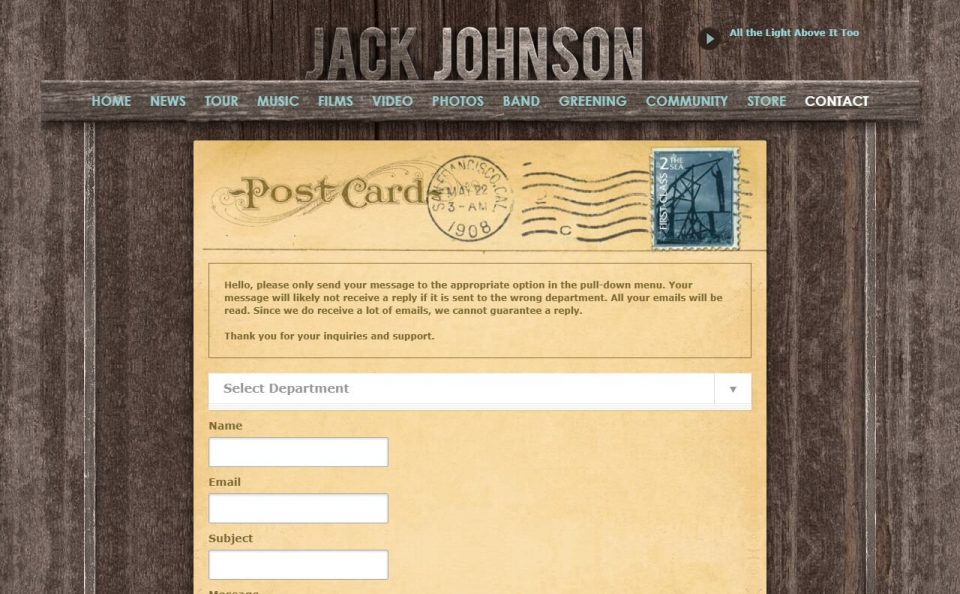 Home – Jack Johnson MusicのWEBデザイン
