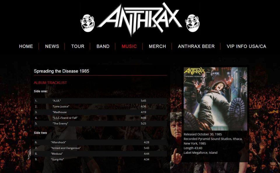 ANTHRAX | Official WebsiteのWEBデザイン