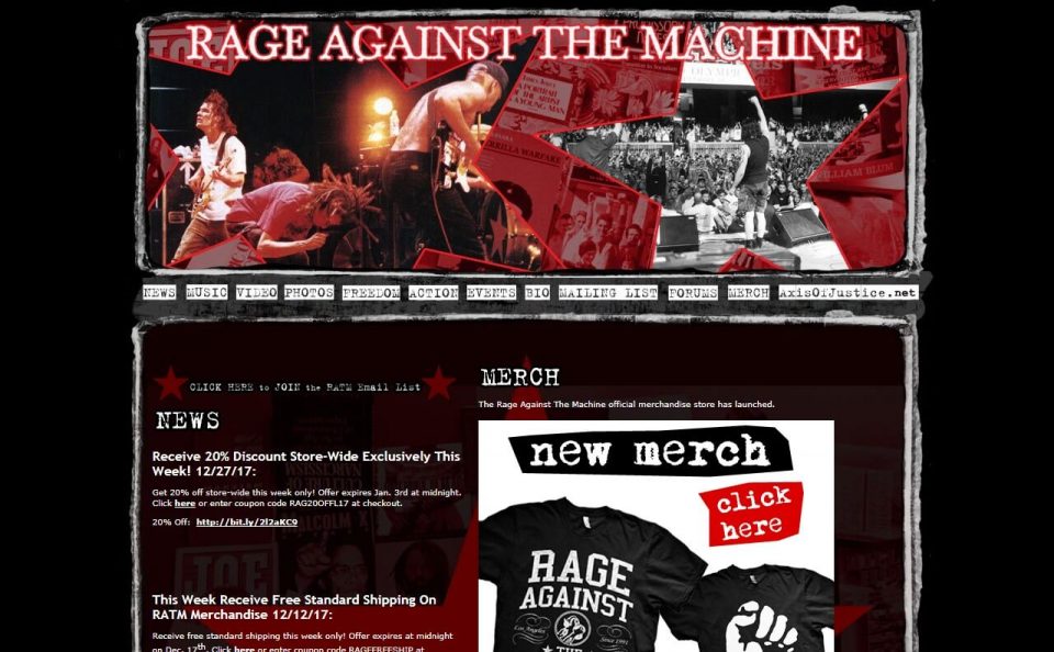 Home – Rage Against The Machine Official SiteのWEBデザイン
