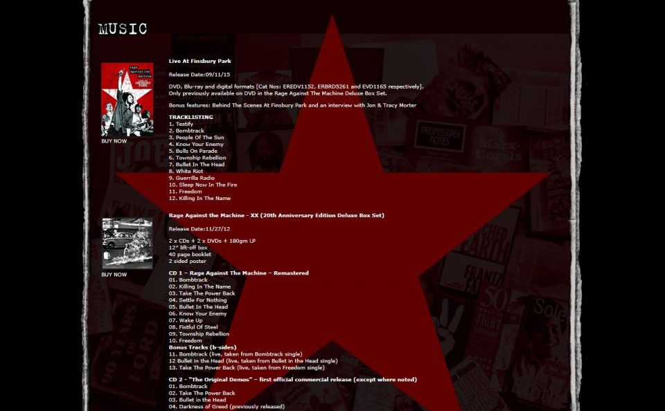 Home – Rage Against The Machine Official SiteのWEBデザイン