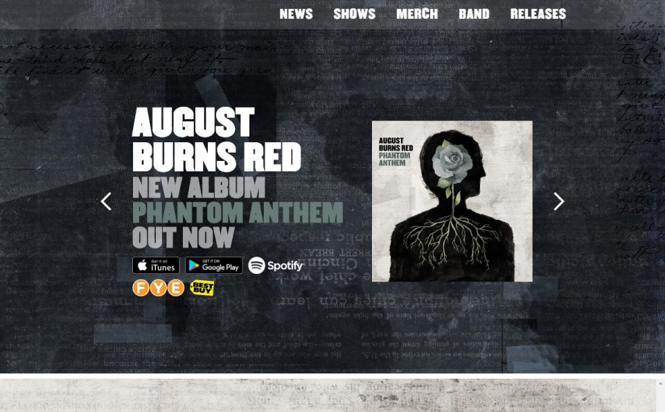 AUGUST BURNS RED – The Official WebsiteのWEBデザイン