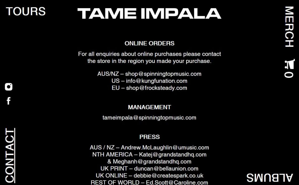 Tame Impala – Tame Impala AUのWEBデザイン