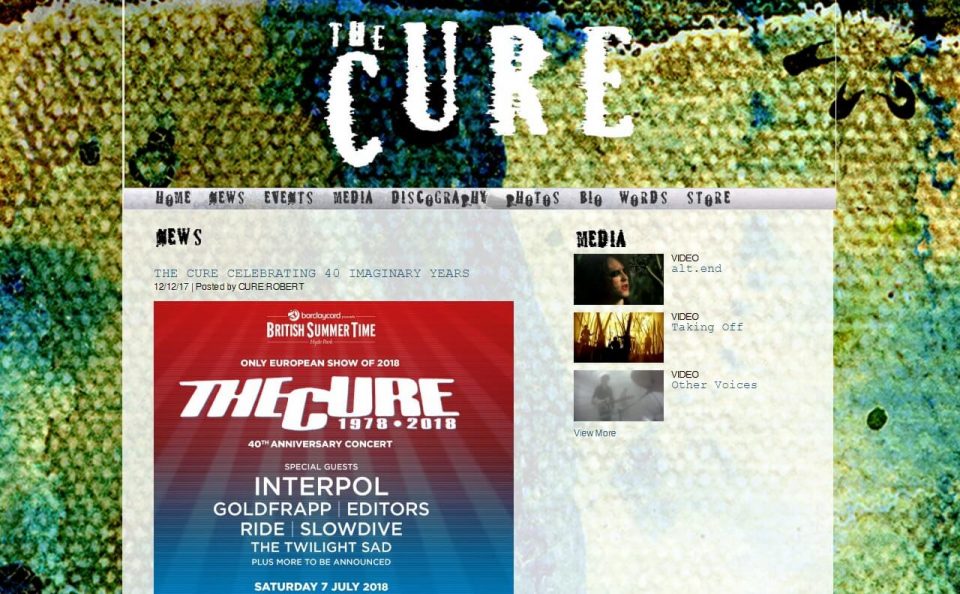 The Cure : Official Site : HomeのWEBデザイン