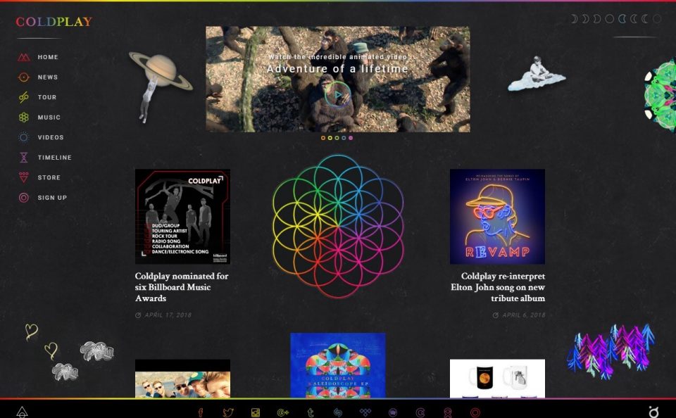Coldplay official websiteのWEBデザイン
