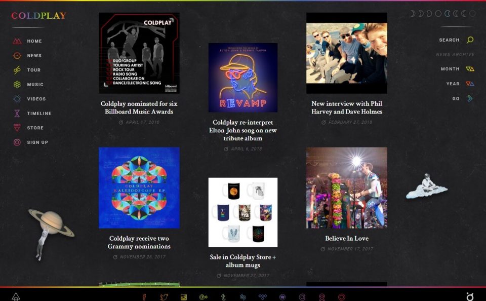 Coldplay official websiteのWEBデザイン