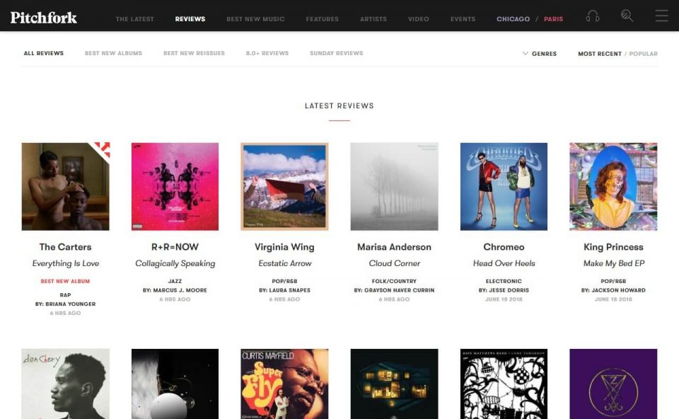 Pitchfork | The Most Trusted Voice in Music.のWEBデザイン