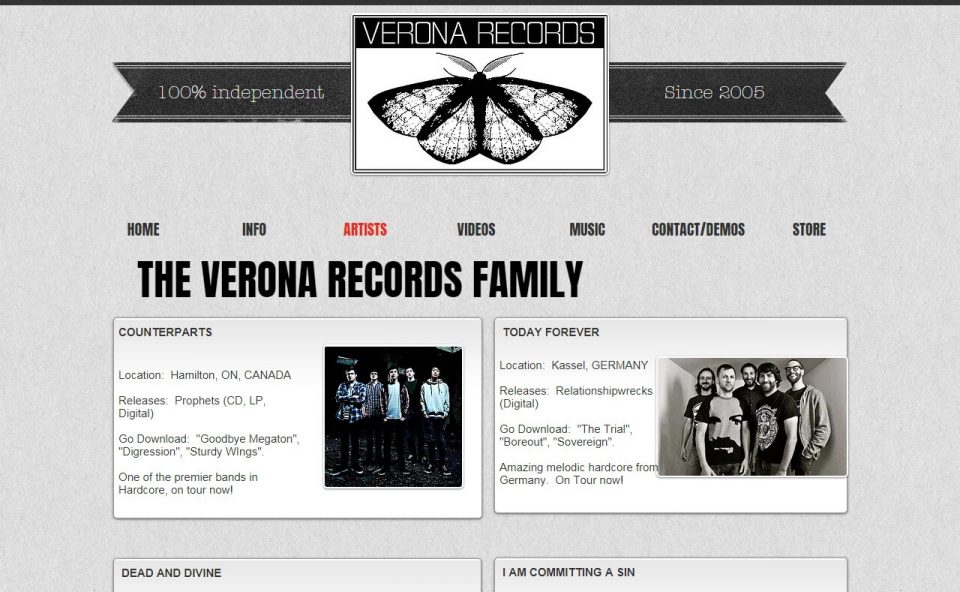 Verona RecordsのWEBデザイン