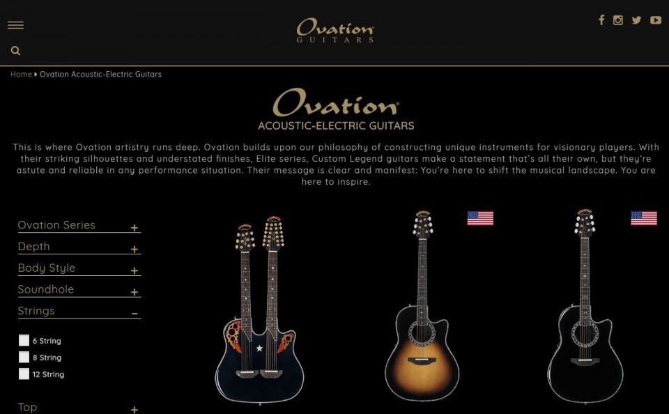 Ovation GuitarsのWEBデザイン