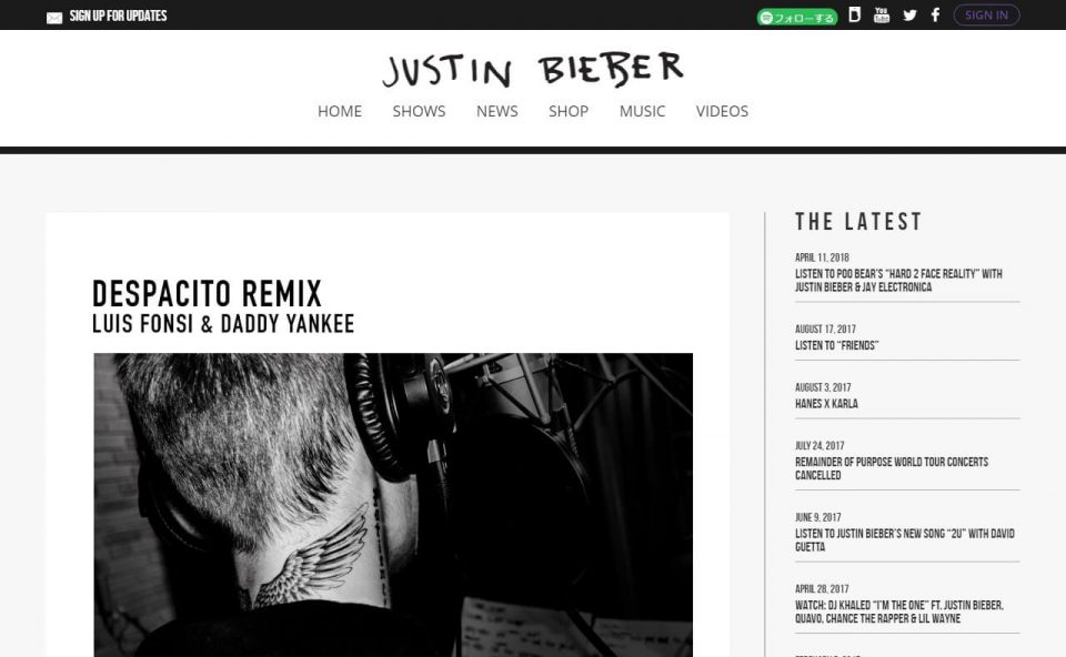 Justin Bieber – Purpose Available NowのWEBデザイン