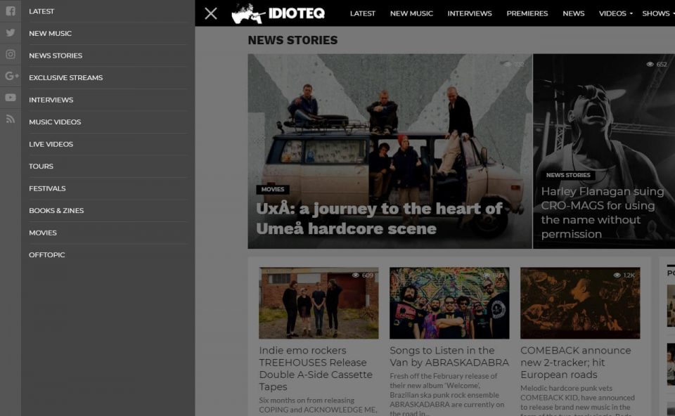 IDIOTEQ.com – DIY Hardcore Punk & Experimental Music News & InterviewsのWEBデザイン