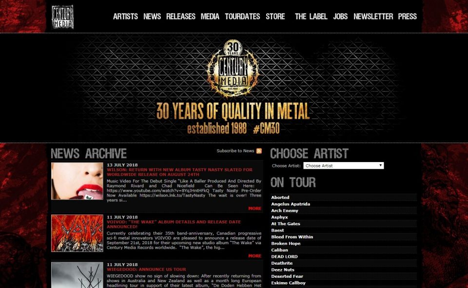 Century Media Records – Quality in MetalのWEBデザイン