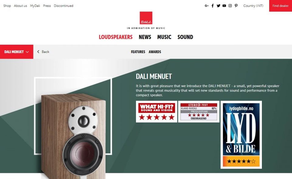 DALI Speakers | Danish made, award-winning Hi-Fi SpeakersのWEBデザイン
