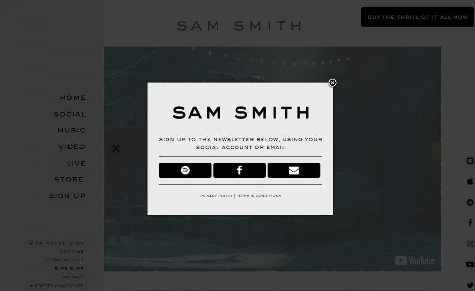 Sam Smith | Home – Sam SmithのWEBデザイン