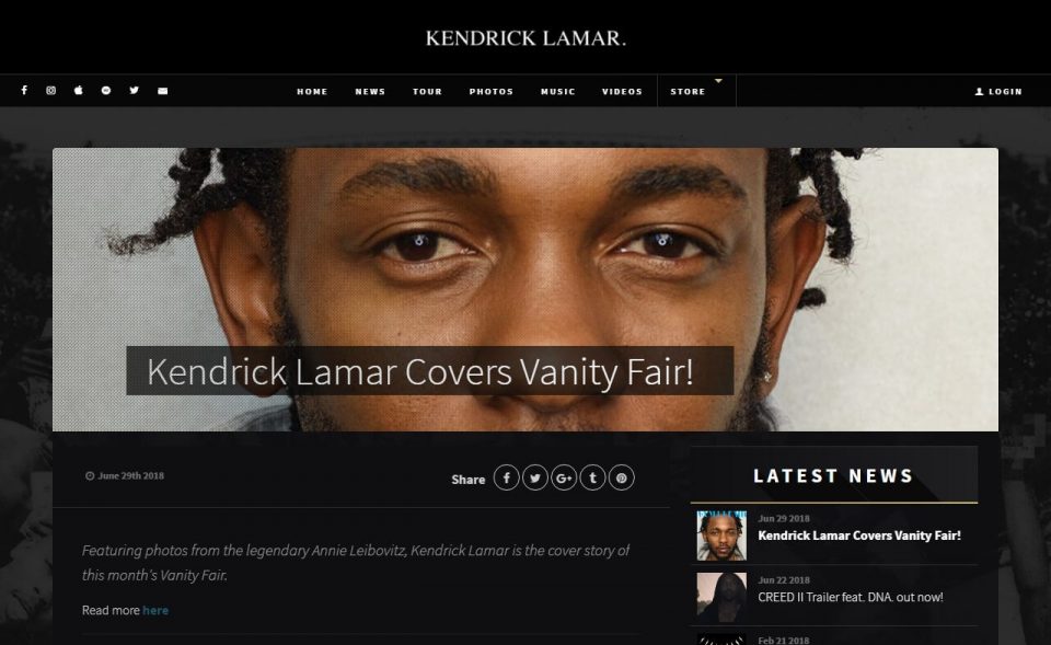 Kendrick Lamar | Official SiteのWEBデザイン
