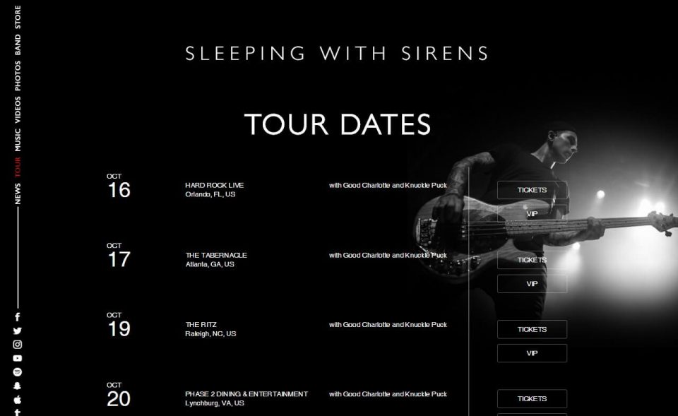 Sleeping With Sirens Official Website | New Album ‘Gossip’ Available NowのWEBデザイン