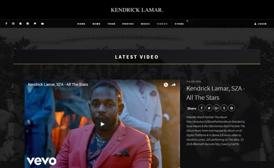 Kendrick Lamar | Official SiteのWEBデザイン