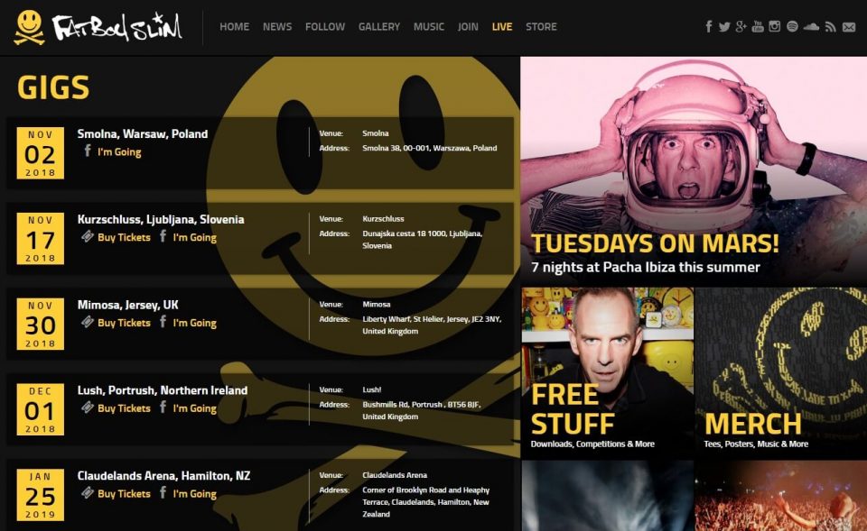 Fatboy Slim – Official WebsiteのWEBデザイン