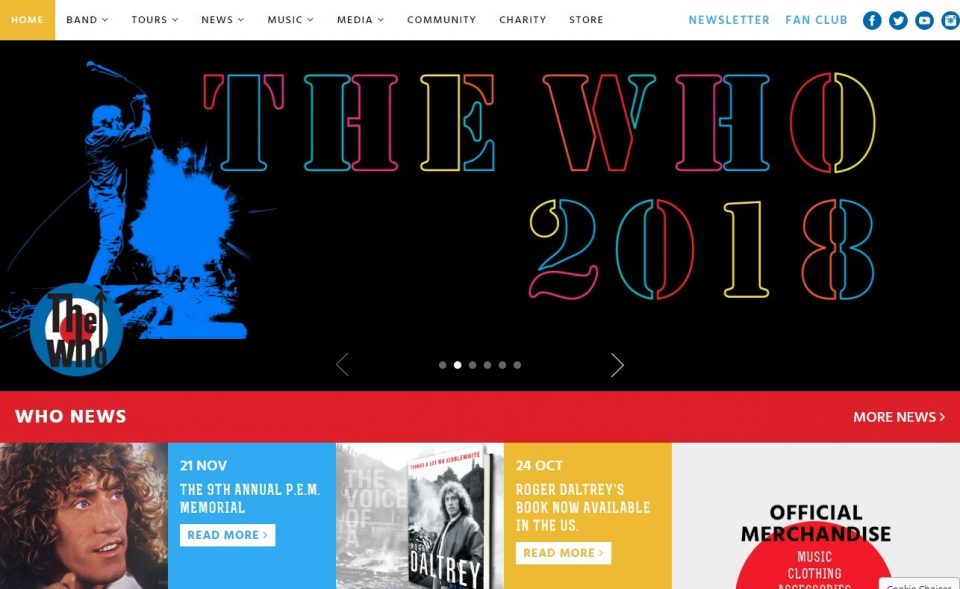 The Who – Official Site of The Who, Pete Townshend and Roger Daltrey.のWEBデザイン