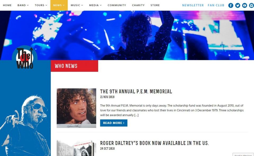 The Who – Official Site of The Who, Pete Townshend and Roger Daltrey.のWEBデザイン