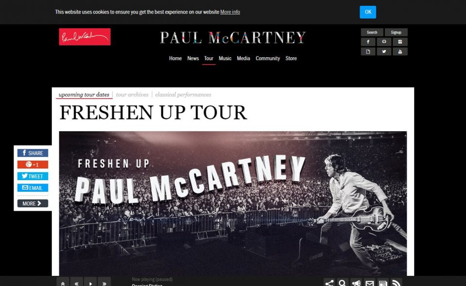Official Paul McCartney: Tours, Music, Media & CommunityのWEBデザイン