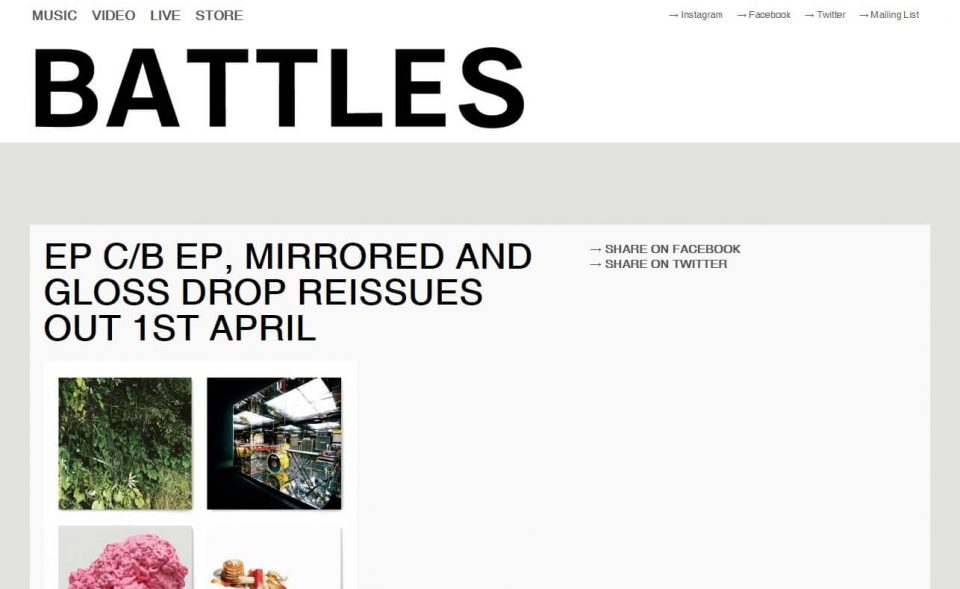 BATTLES — Battles third album ‘La Di Da Di’ out 18 SeptemberのWEBデザイン