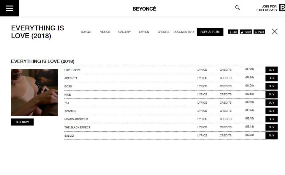 BeyoncéのWEBデザイン