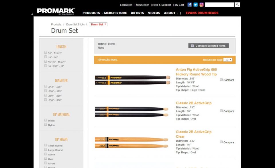Promark Drumsticks : HomeのWEBデザイン