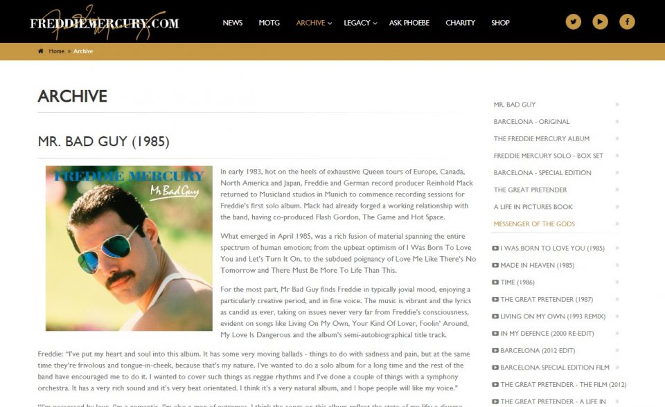Freddie MercuryのWEBデザイン