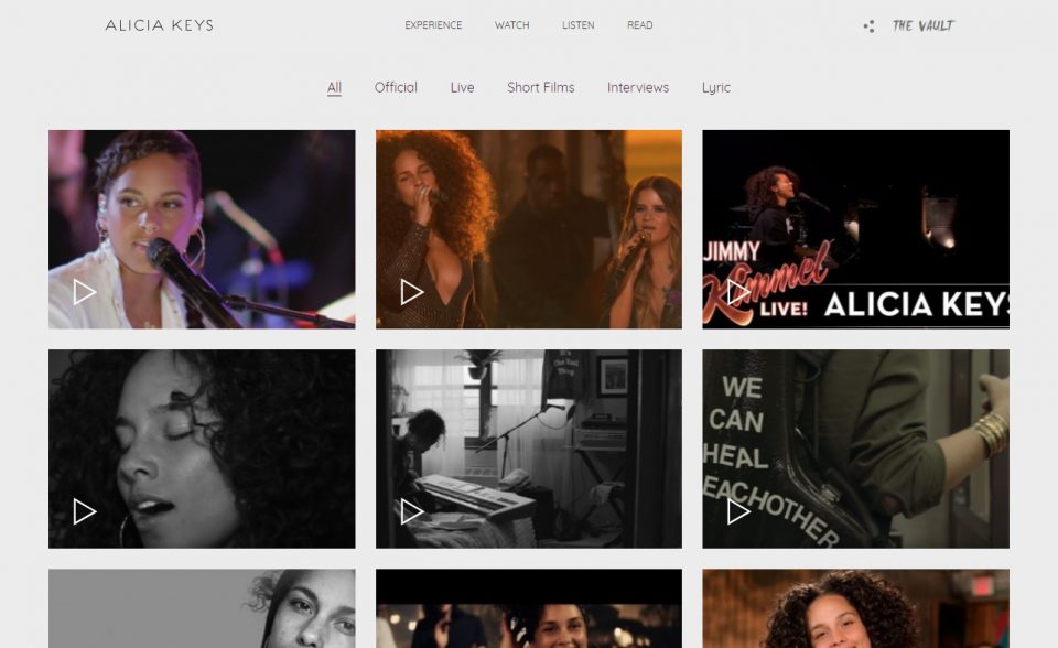 Alicia Keys » Official SiteのWEBデザイン