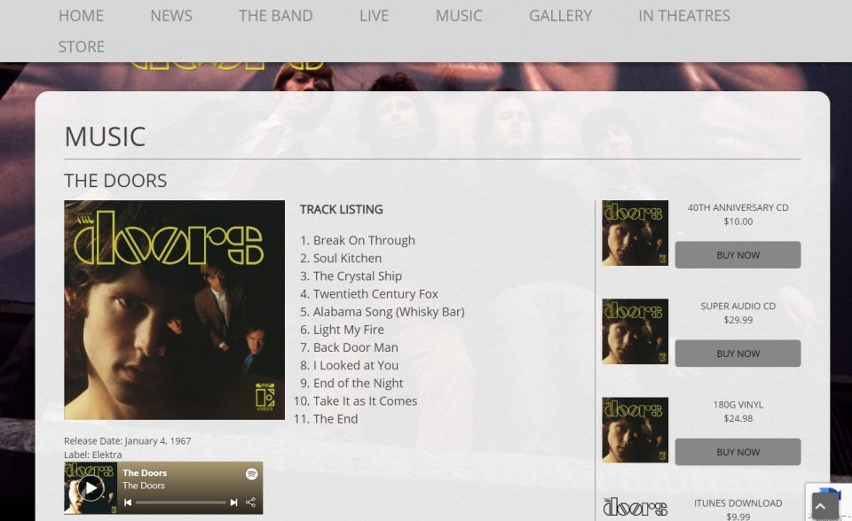 The Doors – Official Website Of The DoorsのWEBデザイン