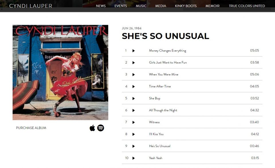 Cyndi Lauper – Official SiteのWEBデザイン