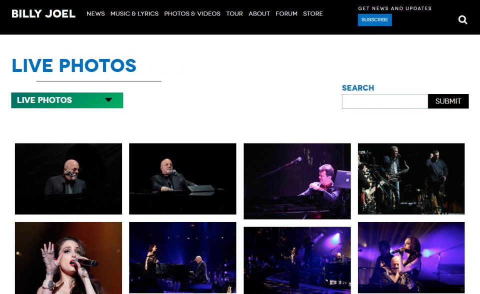 Home | Billy Joel Official SiteのWEBデザイン