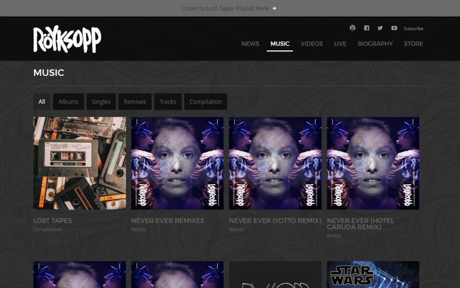 Röyksopp | Official websiteのWEBデザイン