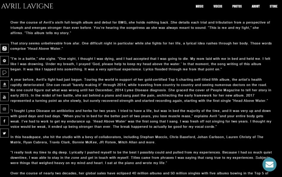 Avril Lavigne – The Official Website of Avril LavigneのWEBデザイン