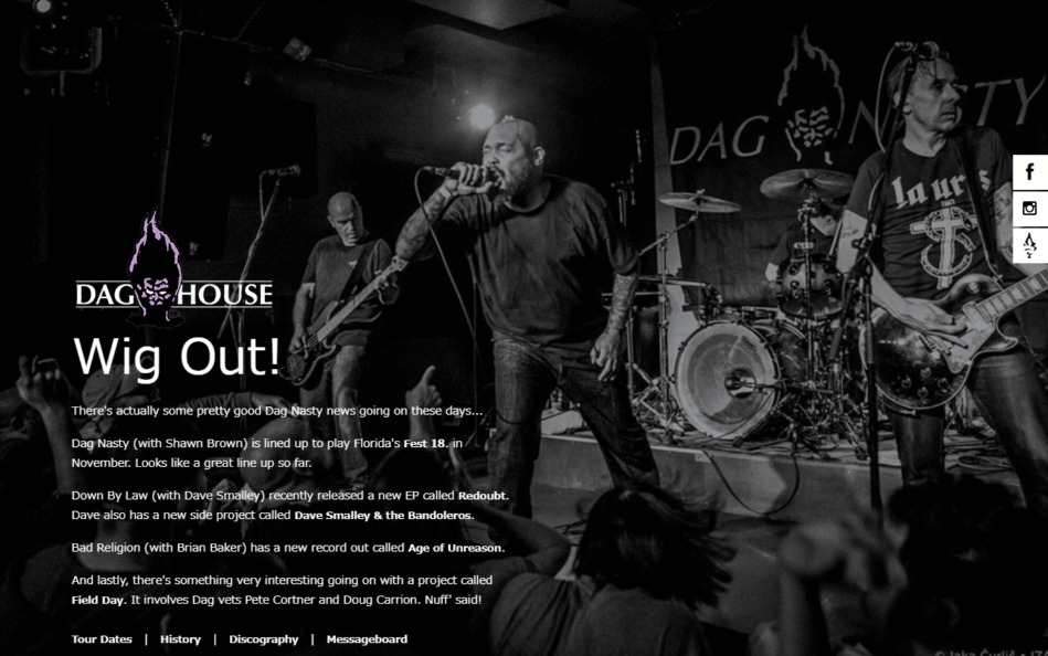 Daghouse – The Official Dag Nasty WebsiteのWEBデザイン