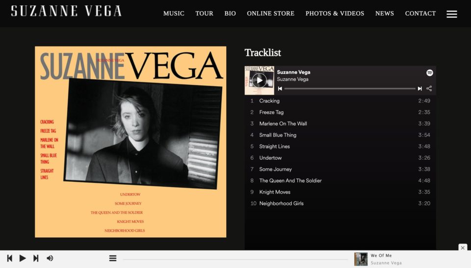 Suzanne Vega – The official site for Suzanne VegaのWEBデザイン