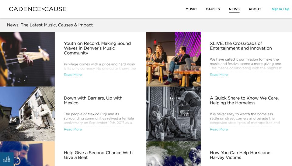 Listen Today. Change Tomorrow. | Cadence & CauseのWEBデザイン