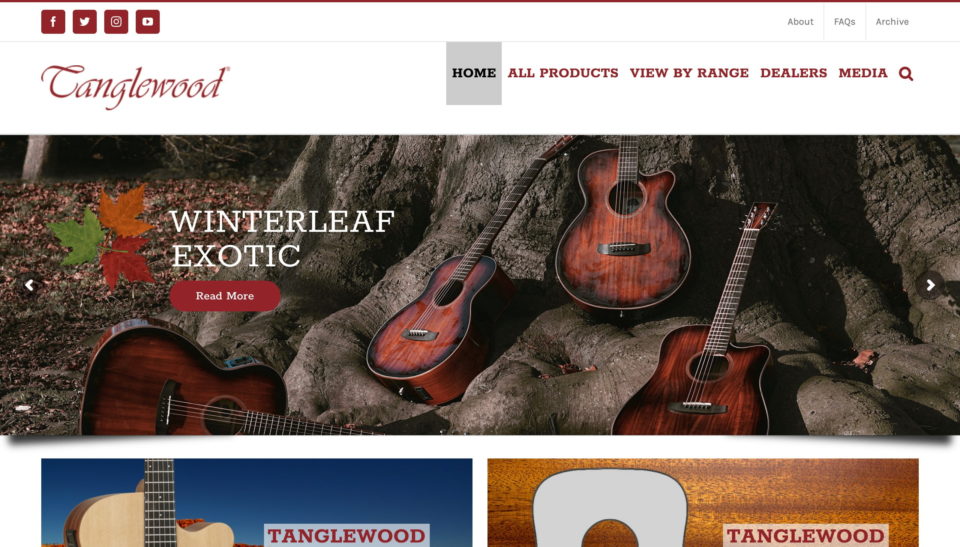 Tanglewood Guitars – Officially Britain’s Best Selling Acoustic GuitarsのWEBデザイン