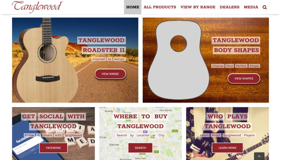 Tanglewood Guitars – Officially Britain’s Best Selling Acoustic GuitarsのWEBデザイン