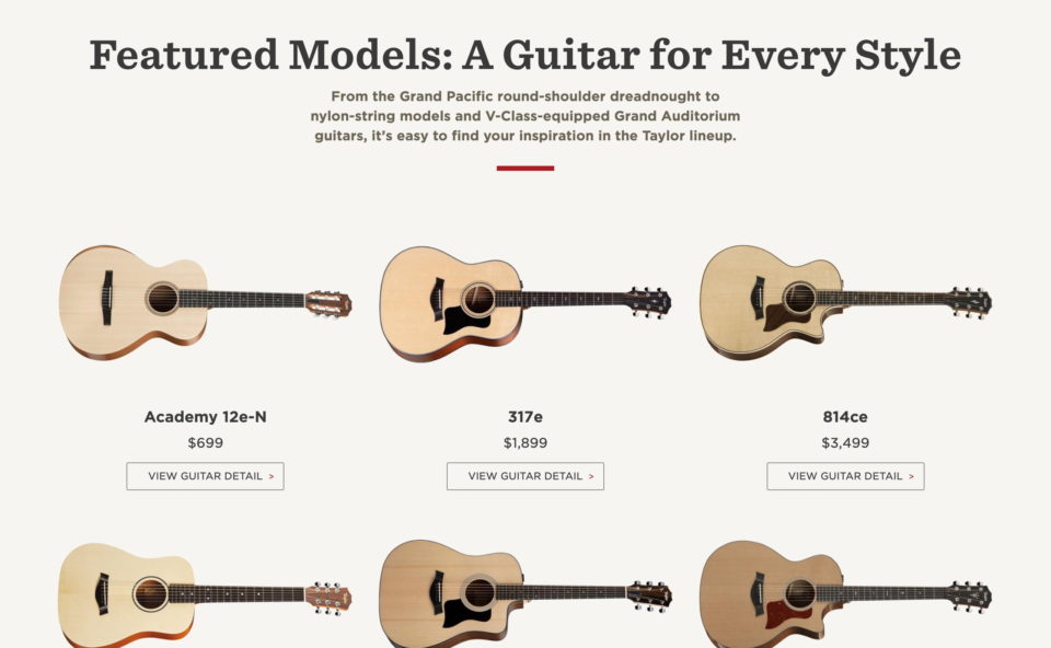 Guitars | Taylor GuitarsのWEBデザイン
