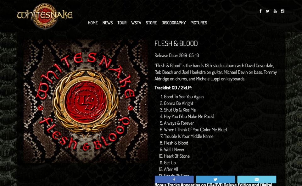 Home – Whitesnake Official SiteのWEBデザイン