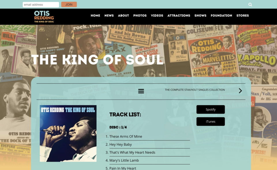 The Official Homepage of Otis Redding, The King of SoulのWEBデザイン