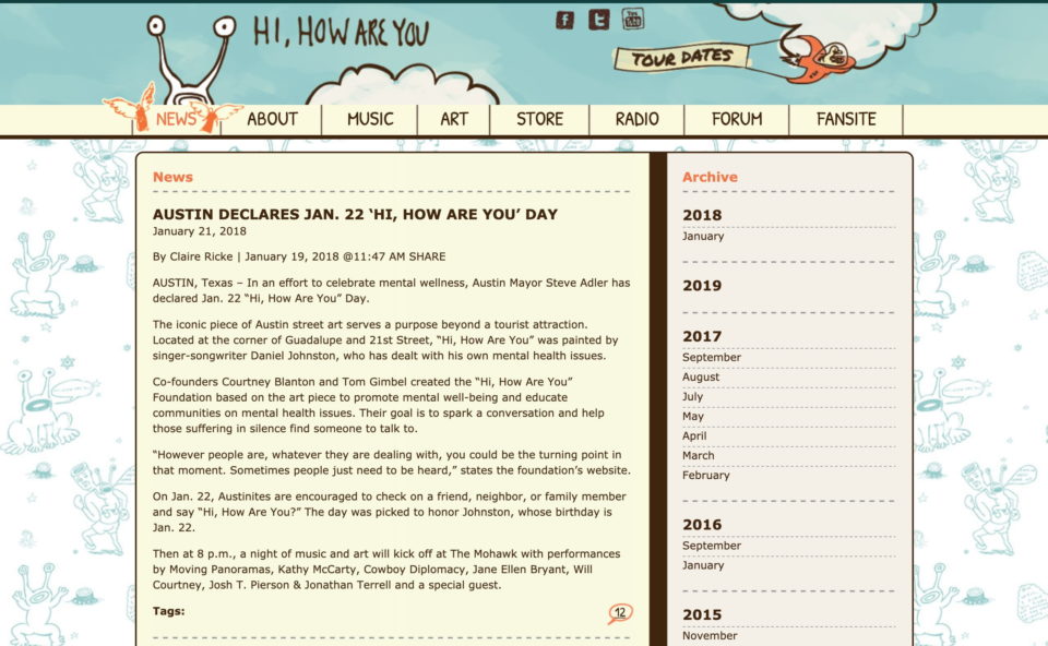 Home – The Official Daniel Johnston Web Site – Hi, How Are You?のWEBデザイン