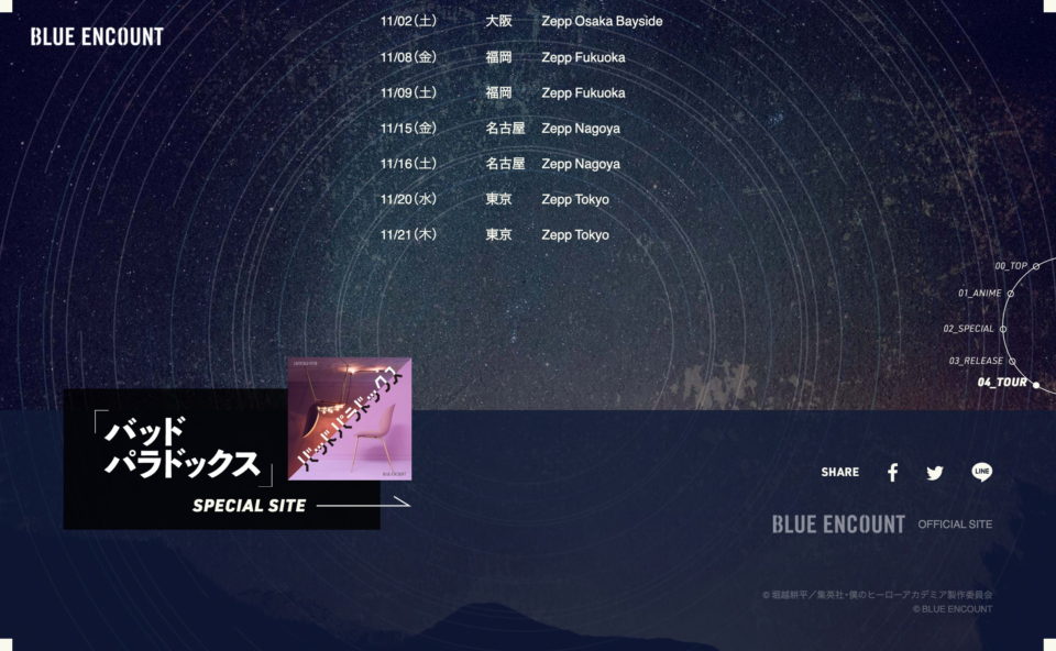 「BLUE ENCOUNT SPECIAL 2019」特設サイトのWEBデザイン