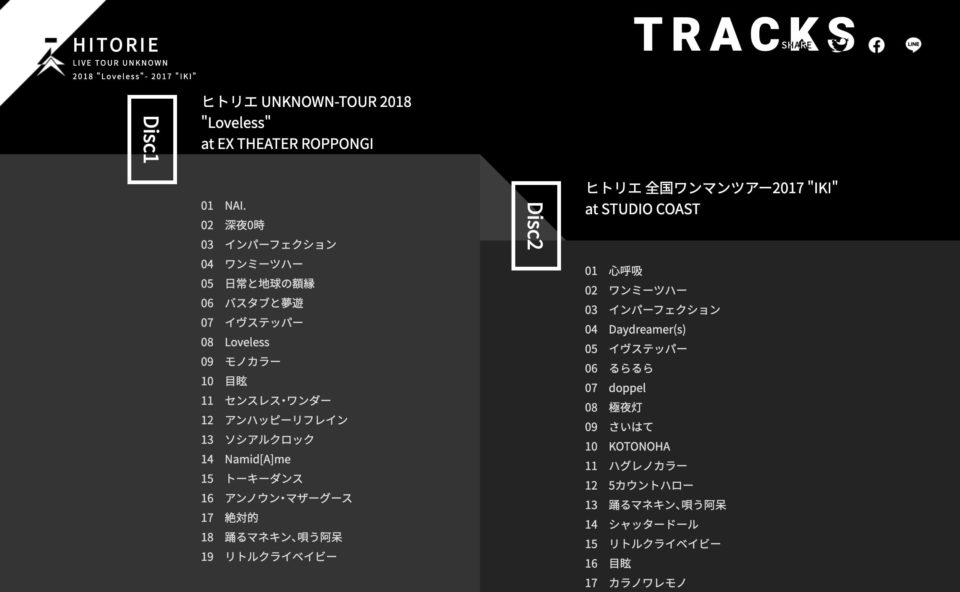 ヒトリエ『HITORIE LIVE TOUR UNKNOWN 2018 “Loveless”- 2017 “IKI”』のWEBデザイン